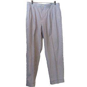 Brooks Brothers 346 Seersucker Blue White Pleated Striped Cuffed Pants 36x30